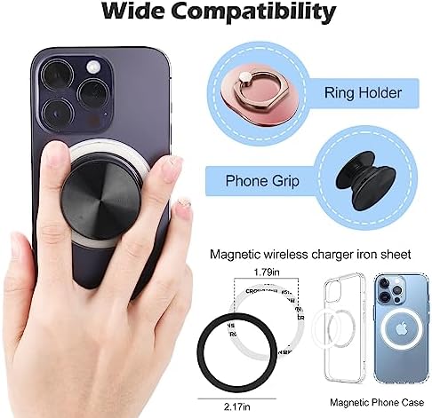 Ultra-Slim Luminous Magnetic Base for Pop Socket – Versatile Clear Stand Compatible with i Phone 12/13/14/15 Pro Max & Plus – Enhanced Mag Safe Integration for Effortless Hands-Free Viewing – Ideal for Magnetic Charging Accessories – Lightweight Acrylic Design with N52 Magnets – Perfect for All Smartphones with Optional Magnetizing Sheet