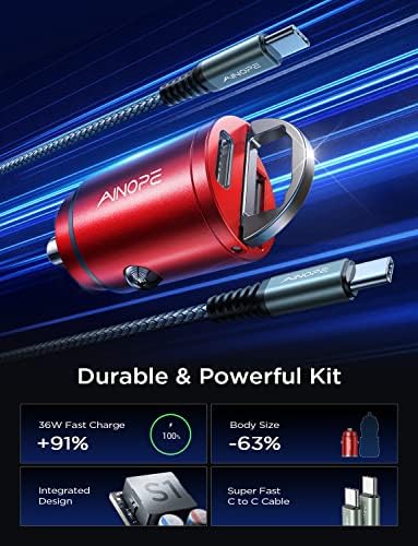 AINOPE 90 W Ultra-Fast Compact Car Charger with Dual USB-C Ports – Innovative Invisible Design for Seamless Integration in Vehicles, Perfect for Samsung Galaxy S25/S24 Ultra Plus & i Phone 16/15/14/13/12 Pro Max – Enhance Your Charging Experience on the Go