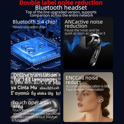 Charcoal Black 3-in-1 Smart Translation Earbuds – Effortless Real-Time Language Conversion with Bluetooth Connectivity, Supports 144 Languages & Accents, Superior Noise Cancellation for Uninterrupted Communication, Ideal for Travelers and Professionals, Ergonomically Crafted for All-Day Comfort and Portability