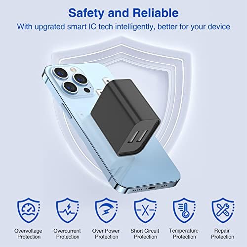 Ultra-Fast Dual Port USB Wall Charger with 10-Foot Lightning Cable – Apple MFi Certified i Phone Charging Solution, Perfect for i Phone 12/11/XR/Xs/8/7/6/SE/i Pad – Compact & Efficient Power Delivery for Home and Travel