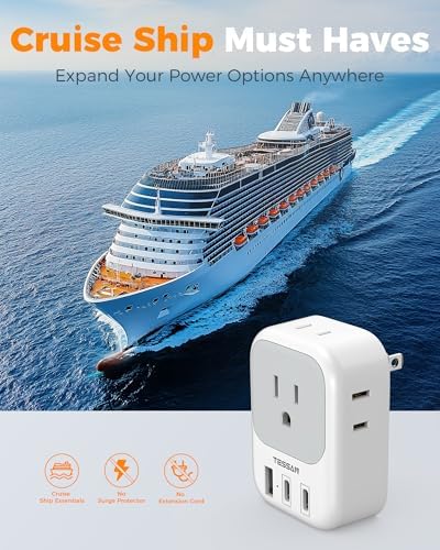 TESSAN Universal European Travel Power Adapter – 3 High-Speed USB Ports (2 USB-C) & 4 AC Outlets for Seamless Device Charging Across France, Germany, Spain, Greece & More – Compact Multi-Port Solution for Global Travelers – Ultimate Type E/F Plug Converter for Efficient Connectivity