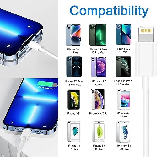Enhanced Charging Trio: MFi Certified Fast Charger Pack for i Phone – 3 Quick Charging Blocks & 10 ft USB-C to Lightning Cable for Models 14, 13, 12, 11, X – Unmatched Speed and Versatility for Seamless Power Solutions