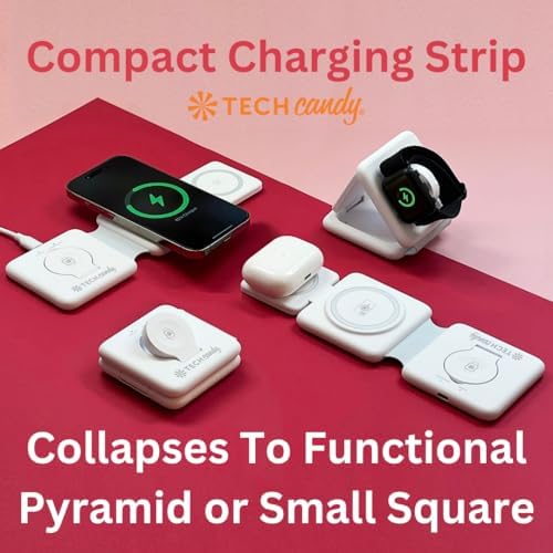 Tech Candy Three Way Charging Valet – Wireless Charging Pad for 3 Devices, Compact & Foldable 20 W Fast Qi Charger for Phones, Earbuds & Smartwatches – Travel-Friendly Multi-Device Power Hub with Universal Compatibility & Sleek Design