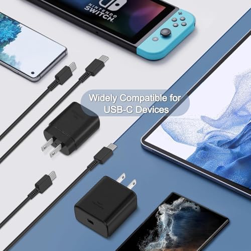Dual Pack 45 W Samsung Type C Super Fast Charger – Rapid Power Delivery for Galaxy S25 Ultra/S25/S24/S23/S22 & Galaxy Tab with 10 FT USB C Charging Cables – Optimal PPS Technology & Enhanced Compatibility for Efficient Charging Solutions