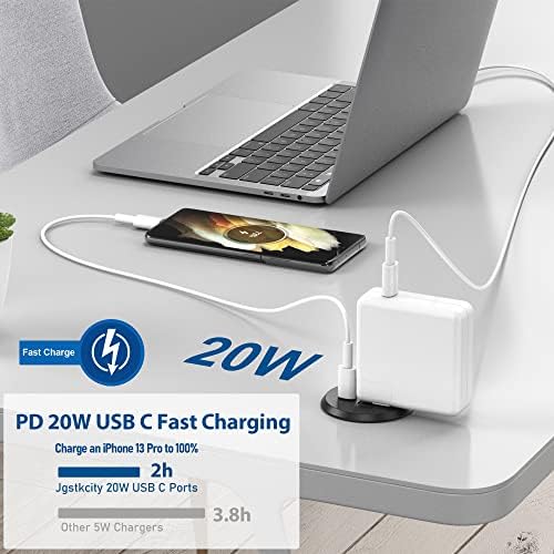 Revolutionize Your Workspace with the 2-Inch Desk Power Grommet Featuring PD 20 W USB-C Fast Charging, Ultra-Flat Plug Design, and Recessed Outlet for Seamless Cable Management – Perfect for Home or Office Use with 6 ft Power Cable (White)