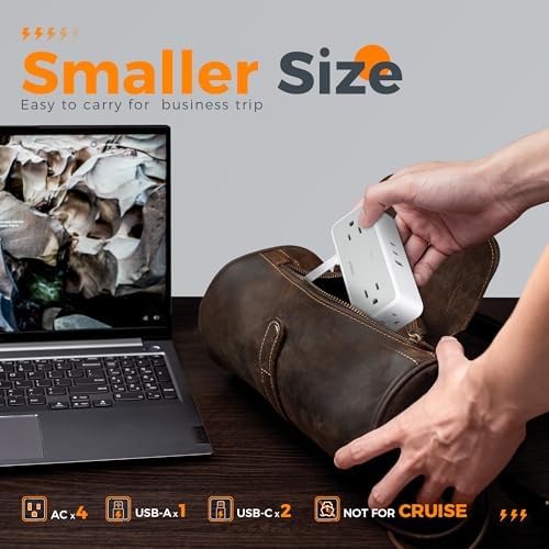 TESSAN 5 FT Flat Plug Extension Cord with 4 AC Outlets, 1 USB-C & 2 USB-A Ports – 900 Joules Surge Protector Power Strip for Home Office & Dorm Room – Maximize Charging Efficiency & Space Savings with Versatile Power Accessory