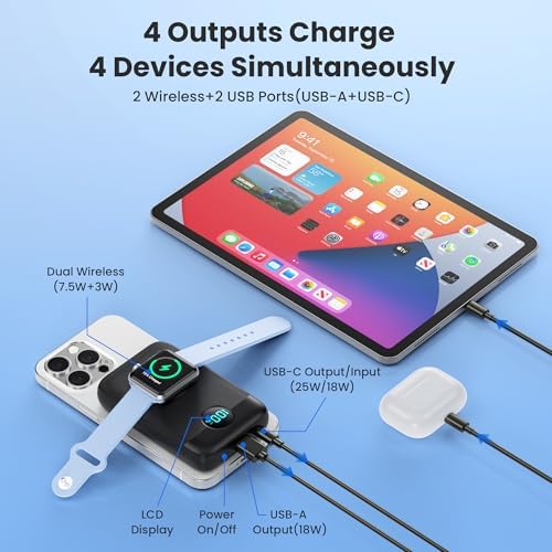 Revolutionary 4-in-1 Magnetic Power Bank – 10,800 m Ah Wireless Charger for i Phone 16/15/14/13/12 & Apple Watch – Compact & Lightweight Design with LCD Display – 25 W Ultra-Fast Charging for Up to 4 Devices – Seamless Compatibility with Mag Safe, Air Pods, and Android Devices – Enhanced Safety Features with Multi-Protection – Ideal for On-the-Go Power Management and Versatile Charging Solutions