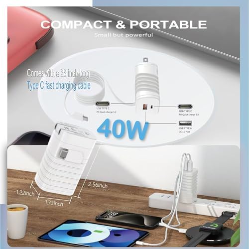 Revolutionize Your Charging Routine with the Lengon 40 W Foldable USB-C Power Adapter – Ultimate Multi-Device Solution with Integrated 1 m Cable for Lightning-Fast Charging, Tailored for i Phone 16, 15, 14, 13 Pro Max and More – Compact, Travel-Friendly Design for On-the-Go Power and Convenience