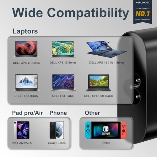 2025 Dell 130 W USB-C Laptop Charger – High-Efficiency Slim AC Power Adapter for XPS 15, Precision 5550, Latitude Series – Fast Charging with Gan Technology, Wide Compatibility with Multiple Dell Models – Reliable & Safe Power Supply Solution