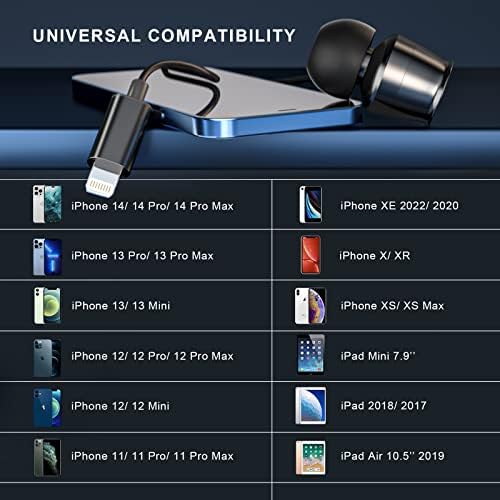 Premium Lightning Earbuds for i Phone 13, 14, 12 Pro Max | MFi Certified Wired Headphones with Noise Isolation & Enhanced Stereo Bass | In-Ear Design for Ultimate Comfort & Clarity – Ideal for Music, Calls & Podcasts
