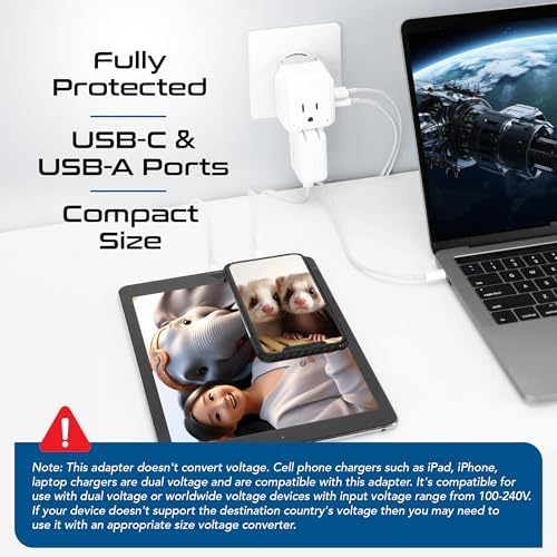 Compact Travel Power Adapter Set for Brazil, Peru & Chile – 20 W Dual USB & USB-C Charger with 2 USA Sockets – Fast Charging with Type C & N Attachments – Portable Plug Converter for Global Travelers – Stay Connected Anywhere