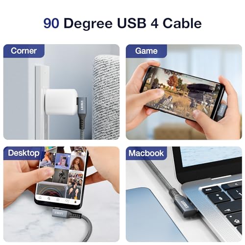 LEIRUI Thunderbolt 4 Right Angle USB-C Cable – 40 Gbps High-Speed Data Transfer, 8 K@60 Hz Video Output, 240 W Fast Charging – Premium USB4 Cable for i Phone 15 Pro, Mac Books, i Pad Pro, Enhanced Durability & Compatibility