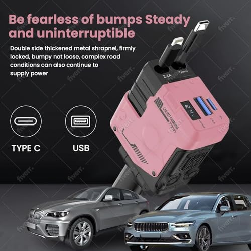 Versatile 4-in-1 Retractable Car Charger – 120 W Fast Charging Solution with USB & Type-C Ports in Chic Pink for Ultimate Device Compatibility and Clutter-Free Convenience