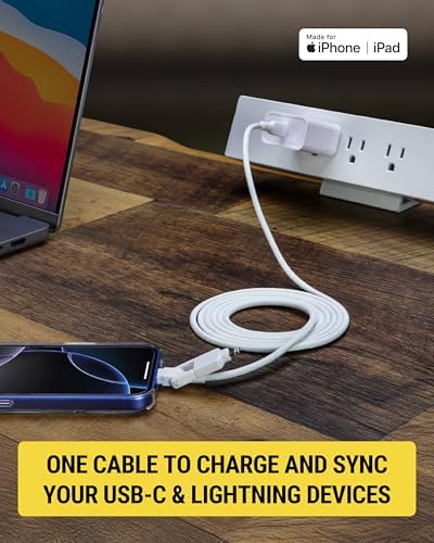 Scosche CCi4 B4 PWT 4 FT 2-in-1 Braided USB-C to Lightning & USB-C Charge Cable – Universal Fast Charging Cord for i Phone, i Pad, Galaxy & More – Durable Multi-Device Sync Solution for Home and On-the-Go Convenience