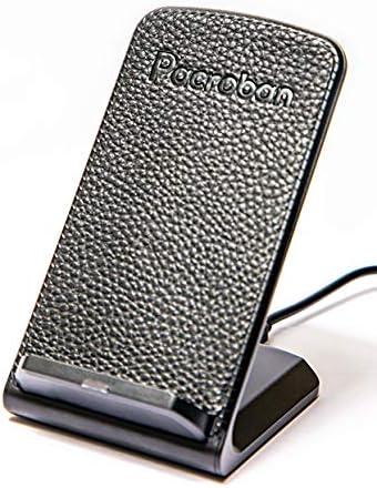 Pacroban Fast Wireless Charging Stand in Black Leather – 10 W & 7.5 W Qi-Compatible Charger with AC Adapter for i Phone XR, Galaxy S10 & More – Elegant Phone Charging Station with Smart Safety Features for Effortless Power Delivery and Stylish Organization