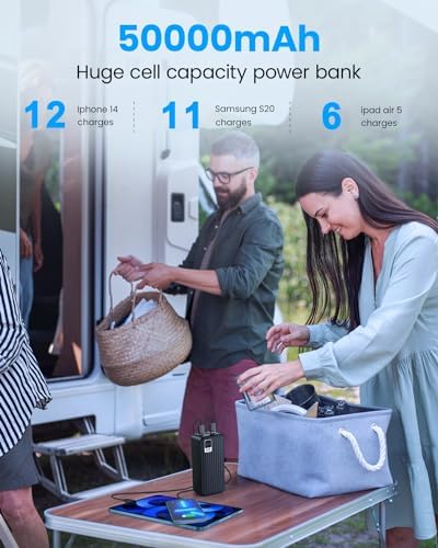Ultra-High Capacity 50000 m Ah Portable Power Bank – PD 22.5 W Fast Charging Battery Pack with QC 4.0, Multiple Outputs & LED Display for i Phone, Samsung, i Pad, and More – Ultimate On-the-Go Energy Solution