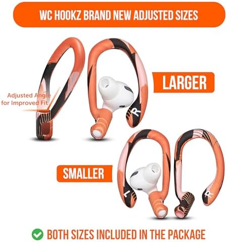Patented WC Hook Z – Upgraded Over-Ear Hooks for Air Pods Pro 1, 2 & Air Pods 1, 2, 3 | Secure Fit Earbud Accessories with Unique Left & Right Design | Two Size Pairs Included | Winter White | Premium Quality by Wicked Cushions for Maximum Comfort and Stability