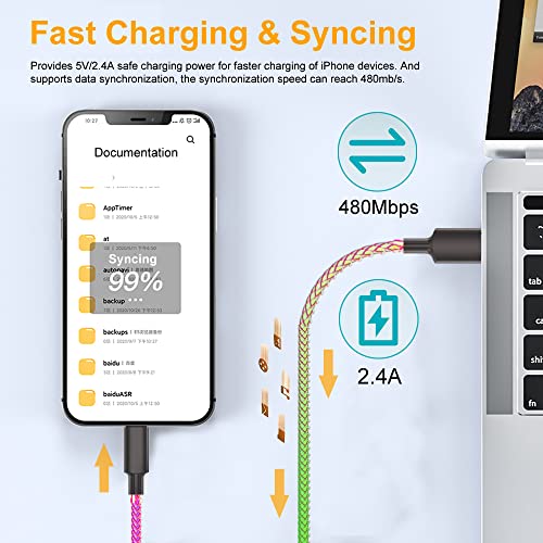 Illuminate Your Charging Routine with the Apple MFi Certified 5 ft RGB Lightning Cable – Fast Charging Data Cord for i Phone 14, 13, 12, 11 Pro, XS Max, XR, X, 8, 7, 6, i Pad & i Pod – Stylish, Durable, and Versatile USB Charger with Gradual LED Light Feature for Enhanced Visibility and Connectivity