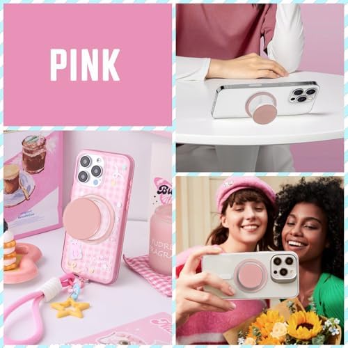 Mag Safe-Compatible Pink and Transparent Collapsible Phone Grip Stand – Stylish Mobile Holder for Hands-Free Use with Smartphones and Tablets – Secure, Lightweight, and Portable Accessory for Enhanced Viewing Experience
