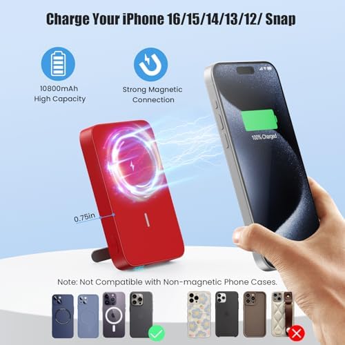 Advanced Magnetic Wireless Power Bank – 10800 m Ah Portable Charger with Foldable Stand, LED Battery Indicator, and 25 W Fast Charging for i Phone 16/15/14/13/12 Pro/Pro Max/Plus – Ultimate Compatibility and Convenience