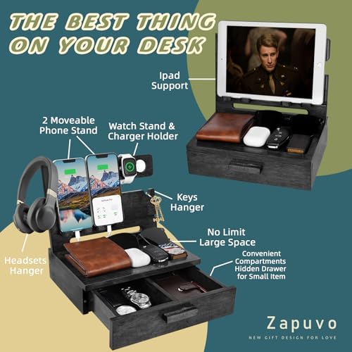 Elegant Wooden Phone Docking Station with Hidden Storage – Stylish Organizer for Modern Dads – Ideal Gift for Father’s Day, Birthdays & Anniversaries – Quick Charge Compatible Gadget for a Clutter-Free Space