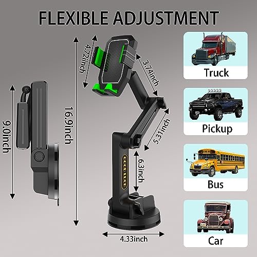 Ultimate Heavy Duty Phone Holder for Cars – Adjustable Long Arm with Anti-Shake Suction Cup – Universal Compatibility for All Phones & Vehicles – Enhanced Stability for Safe Navigation and Hands-Free Communication