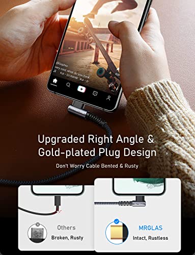 MRGLAS 3.2 A USB-C Charger Cable Pack – Versatile 4-Pack with Right Angle Design (10 FT, 6.6 FT, 3.3 FT, 1.6 FT) for Fast Charging i Phone 16/15, Samsung S10/S9, LG Smartphones – Durable Braided USB A to Type C Cords for Enhanced Performance and Compatibility