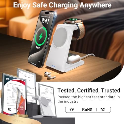 Ultimate Foldable 3-in-1 Wireless Charging Station for i Phone, Apple Watch & Air Pods – Travel-Friendly Magnetic Charger Stand for i Phone 12/13/14/15/16 in Pure White – Fast, Compact, and Versatile Power Solution for Multiple Devices