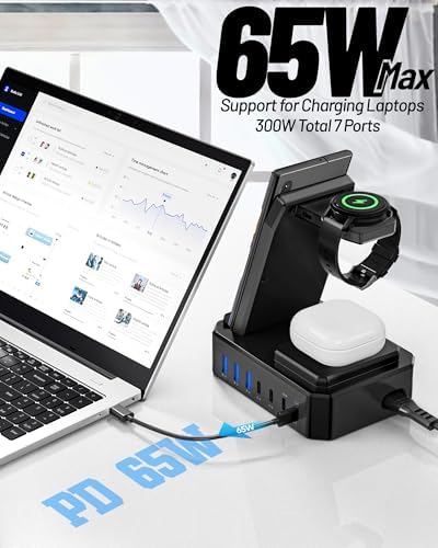 Ultimate 10-in-1 Wireless Charging Station for Samsung Devices – 300 W Power Hub with 65 W USB C Fast Charging for S25 Ultra/S24/S23/S22/Note 20, Galaxy Watch Ultra 7/6/5 & Galaxy Buds – Multi-Device Convenience and Rapid Power Delivery, Ideal for Home & Office Use
