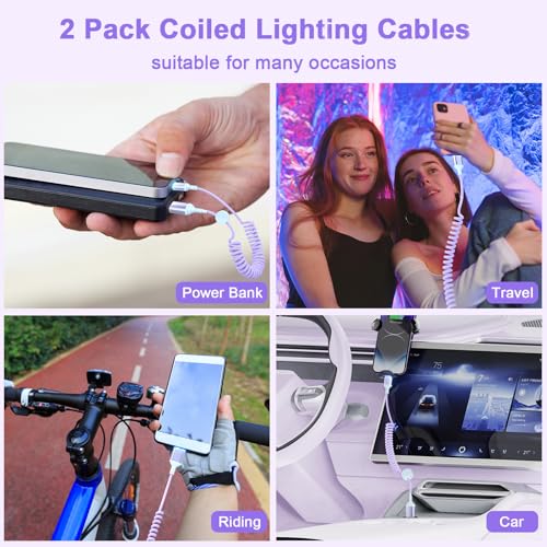 Enhance Your Driving Experience with the 2-Pack 3 FT MFi Certified i Phone Charging Cable for Apple Car Play – Retractable Lightning Cord for i Phone 14/13/12/11, i Pad & Air Pods – Fast Charging & Convenient Storage in Sleek Black