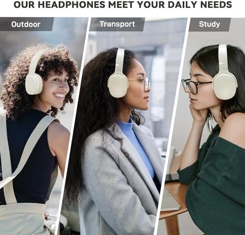 Elevate Your Listening Experience with FIKDCMJ Wireless Over-Ear Headphones – Advanced Noise Cancellation, 12 Hours of Playtime, Hi-Fi Sound & Deep Bass for Audiophiles – Ultra-Lightweight & Foldable Design Perfect for Travel, Luxurious Soft Protein Earpads for All-Day Comfort – Ideal for Home Office, On-the-Go Use & Multi-Device Compatibility