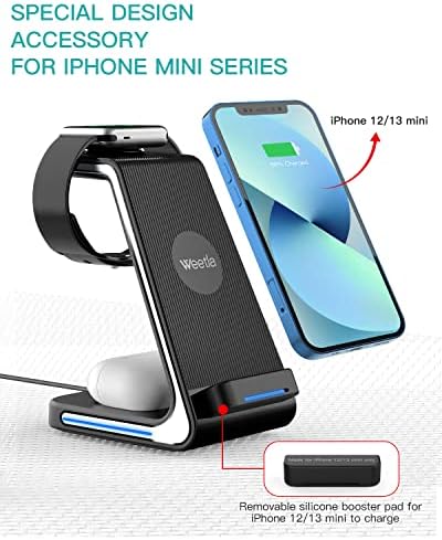 Weetla 3-in-1 Premium Wireless Charger for i Phone, Apple Watch & Air Pods – Lightning-Fast Charging for i Phone 13/12/11 and All Compatible Models – Space-Efficient Design with Secure Non-Slip Base for Ultimate Convenience and Organization