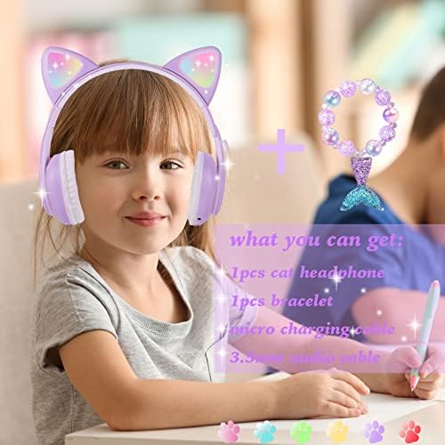 Playful Wireless Cat Ear Headphones for Kids – Bluetooth Audio with LED Lights, Foldable Design & Built-in Microphone for Gaming and Travel – Ultimate Gift for Trendy Young Girls