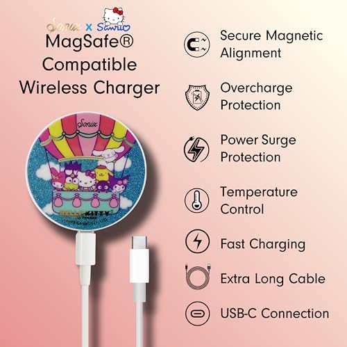 Sonix x Sanrio Hello Kitty & Care Bears Magnetic Mag Safe Charger for i Phone 12-16 Series | 6.5 ft USB-C Fast Wireless Charging Cable | Stylish, Playful, and Efficient Power Solution for Your Device