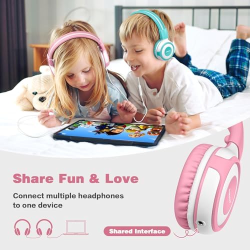 Chic Pink SIMOLIO Kids Headphones with Microphone – Volume-Limited Wired Design for Safe Listening – Adjustable Sound Levels (75/85/94 d B) for Hearing Protection – Perfect for School, Travel, and Home Use – Durable and Comfortable Fit for Active Young Listeners – Compatible with Smartphones & Tablets for Versatile Use