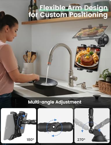 OHLPRO 360° Adjustable Tablet Holder for Car – Versatile Suction Cup Mount for 7″-13″ i Pad and Tablets – Sturdy Arm Clip for Optimal Viewing – Enhanced Compatibility for Windshield & Truck Vent Use – Perfect for Navigation & Entertainment During Road Trips – Durable and Easy to Clean Design