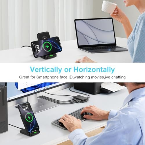 15 W Fast Wireless Charger Stand for Samsung Galaxy S25/S24/S23, i Phone 16/15, Google Pixel 9 Pro – Ultimate Desk Charging Station with Dual Viewing Angles, Quick Charge 3.0 Adapter, and Enhanced Safety Features for All Compatible Devices