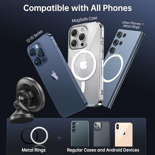 SYNCWIRE 360° Magnetic Car Mount for i Phone & Samsung – Effortless Dashboard Installation with Strong Adhesion – Secure Phone Holder for Safe Navigation and Streaming – Sleek Design for Modern Vehicles – Enhanced Mag Safe Compatibility