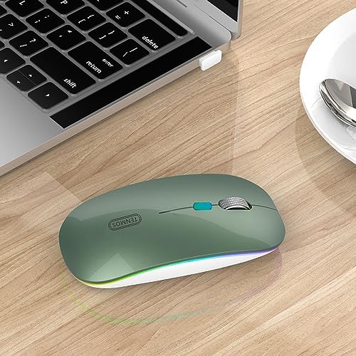 TENMOS Sleek LED Bluetooth Mouse – Ultra-Quiet Rechargeable Wireless Mouse with Type C Adapter for Laptops, Mac Books & i Pads – Bluetooth 5.1 & 2.4 GHz Universal Compatibility in Vibrant Blue – Perfect for Home, Office, and On-the-Go Productivity