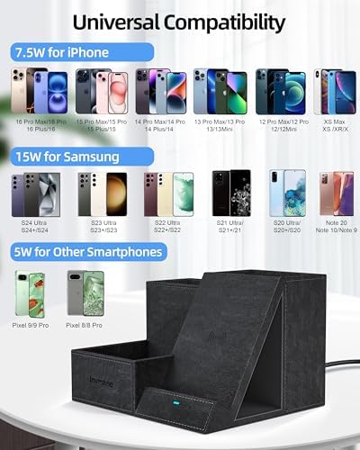 Elevate Your Workspace: Multifunctional Wireless Charger & Desk Organizer with 3 Compartments and Phone Stand – PU Black – Fast Charging & Stylish Office Essential for Maximum Productivity and Organization
