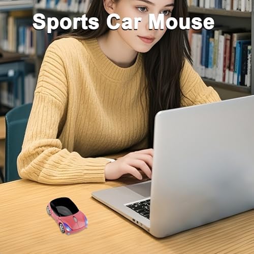 Sporty Pink Wireless Car-Shaped Optical Mouse – Portable 1600 DPI Mini Wireless Mice with USB Receiver for Laptop & Desktop – Ergonomic Design for Travel & Home Use – Unique Gift Idea for Tech Lovers