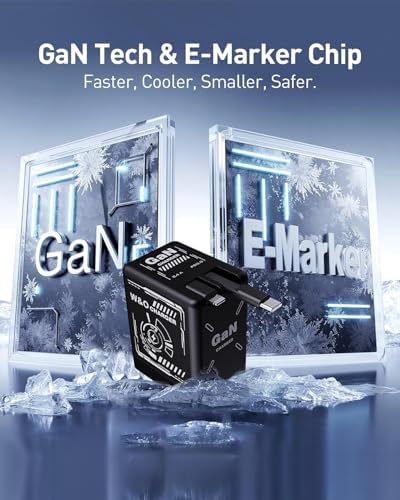 Revolutionize Your Charging Experience with the W&O 45 W Ga N Dual Device Fast Charging Wall Charger – Ultra-Compact with Retractable Lightning & Type-C Cables for i Phone 16/15/14/13/12/11, Galaxy S25/24, and All Android Devices – Perfect Travel Companion for Enhanced Speed, Versatility, and Portability