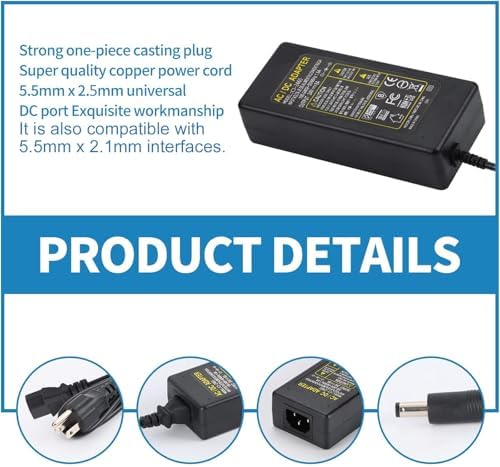 Universal 24 V DC Power Supply Adapter – 6 A, 144 W AC to DC Converter with Dual Output (5.5 mm x 2.5 mm & 2.1 mm) – Ideal for LED Strip Lights, CCTV Cameras, and Printers – Enhanced Stability and Compatibility for Optimal Device Performance