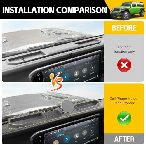 Revolutionary Magnetic Phone Mount for 2018-2023 Jeep Wrangler JL JLU & 2020-2023 Gladiator JT – Ultimate Dash Tray System for Secure Device Holding, Rugged Terrain Compatibility, and Effortless Installation – Ideal Jeep Accessory for Enhanced Navigation and Safety