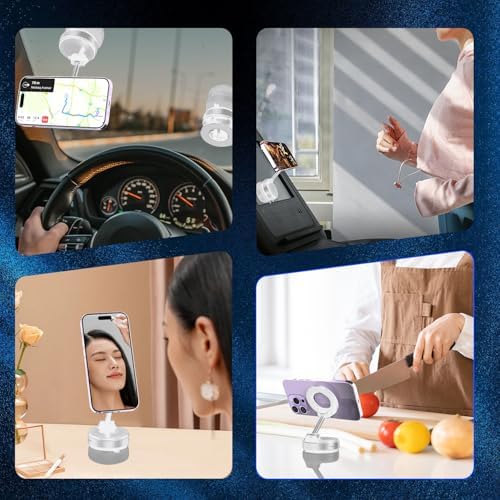 Magnetic Suction Phone Holder,Kitchen Cell Phone Holder,Car Suction Cup Vacuum Magnetic Phone Hholder,Multi-Scene Applicable Cell Phone Holder for iPhone (Black) – Enhanced Compatibility and Speed