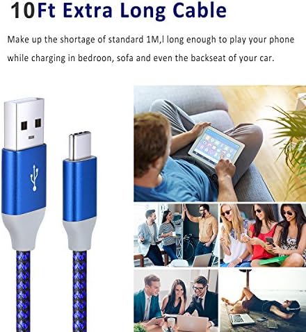 10 ft USB C Fast Charging Cable 3-Pack – Durable Nylon Braided Type C Charger for Android & i Phone 16/15 Pro Max, Samsung Galaxy S25/S24/S23 – Enhanced Performance, Versatile Compatibility & Rapid Data Transfer