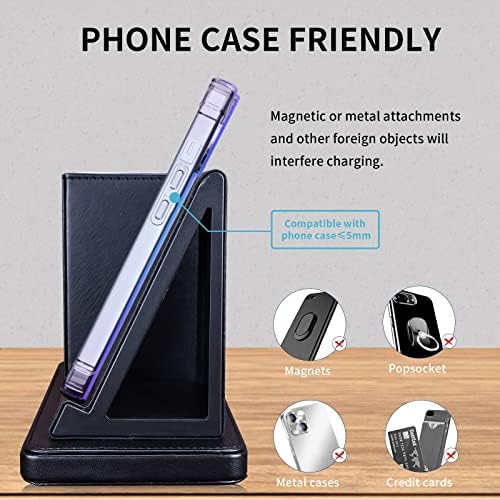 Sleek Marble Finish Wireless Charging Station with Desk Organizer – Fast Qi-Certified Charger for i Phone 13/12/11 Series, Effortless Device Power-Up & Luxurious Leather Accents for an Organized Workspace