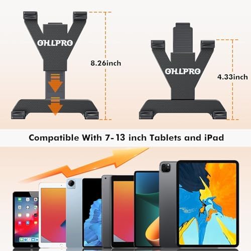 OHLPRO 360° Adjustable Tablet Holder for Car – Versatile Suction Cup Mount for 7″-13″ i Pad and Tablets – Sturdy Arm Clip for Optimal Viewing – Enhanced Compatibility for Windshield & Truck Vent Use – Perfect for Navigation & Entertainment During Road Trips – Durable and Easy to Clean Design