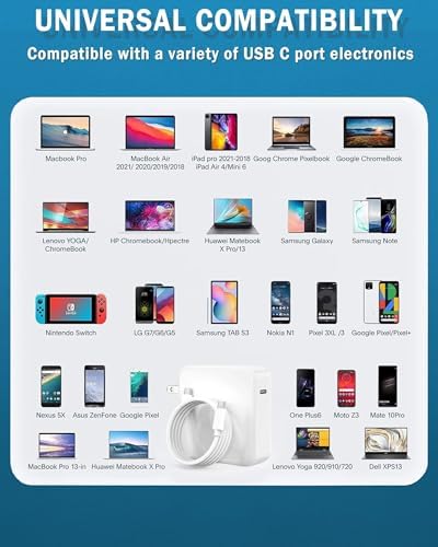 High-Performance 100 W USB-C Charger for Mac Book Pro & Air – Fast Charging Power Adapter with 2 M Type-C Cable for Ultimate Compatibility and Efficiency – Ideal Replacement for All USB-C Devices, Including i Pad Pro 2023/2022/2021/2020/2019/2018 – Overheating Protection and Foldable Design for Travel Convenience