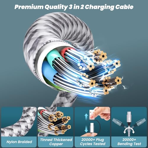 Ultimate Travel Companion: 5 ft USB C Splitter Multi Charging Cable – Dual USB A/C to 3 Type-C Ports for Fast Charging of i Phone 16/15 Series, Tablets & More – 2 Pack for Convenience and Enhanced Compatibility